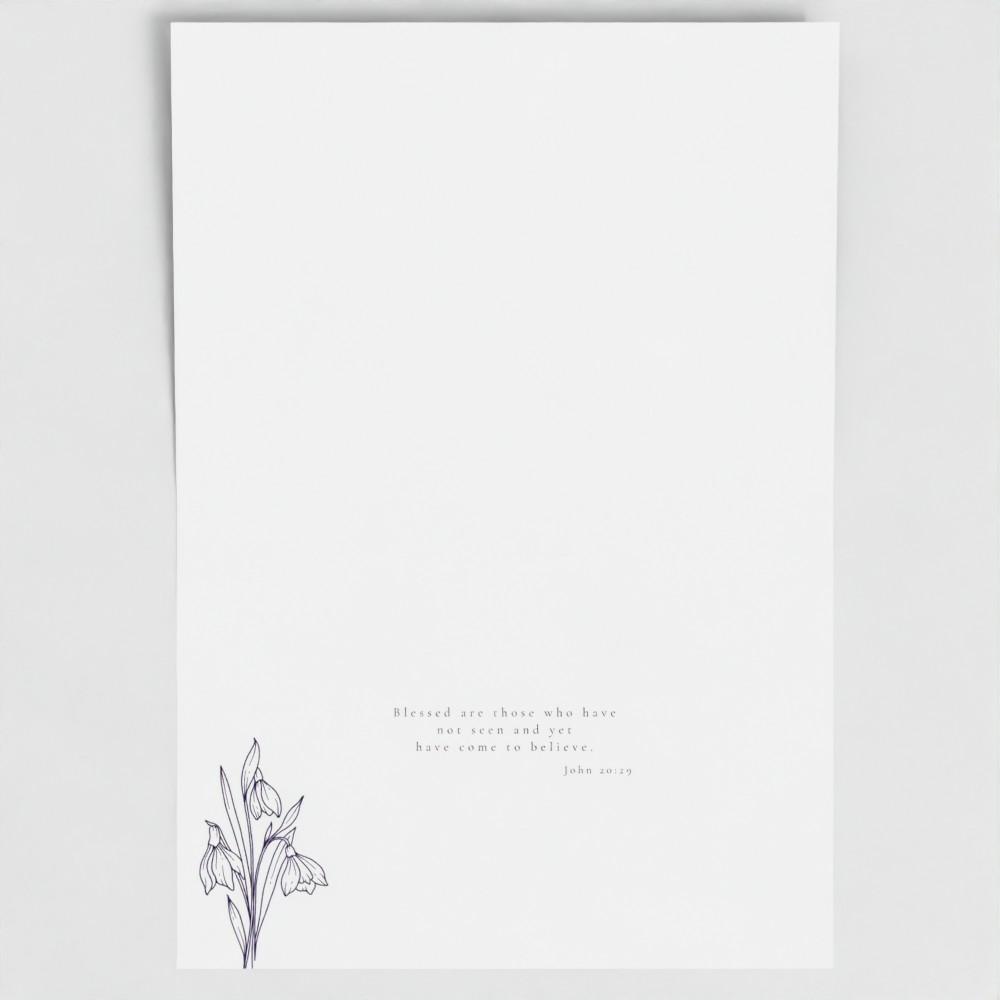 Inside of BELIEVE card showing liturgical bible verse and botanical image.