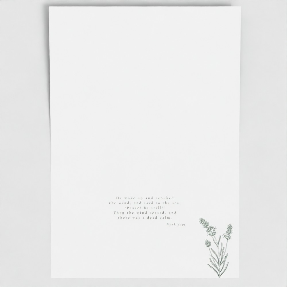 Inside of CALM card showing liturgical bible verse and botanical image.
