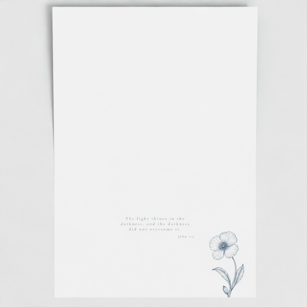 Inside of DEFY card showing liturgical bible verse and botanical image.