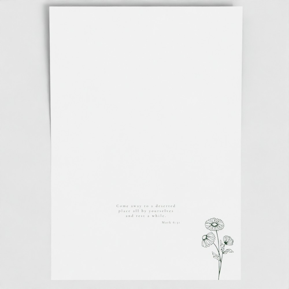 Inside of REST card showing liturgical bible verse and botanical image.