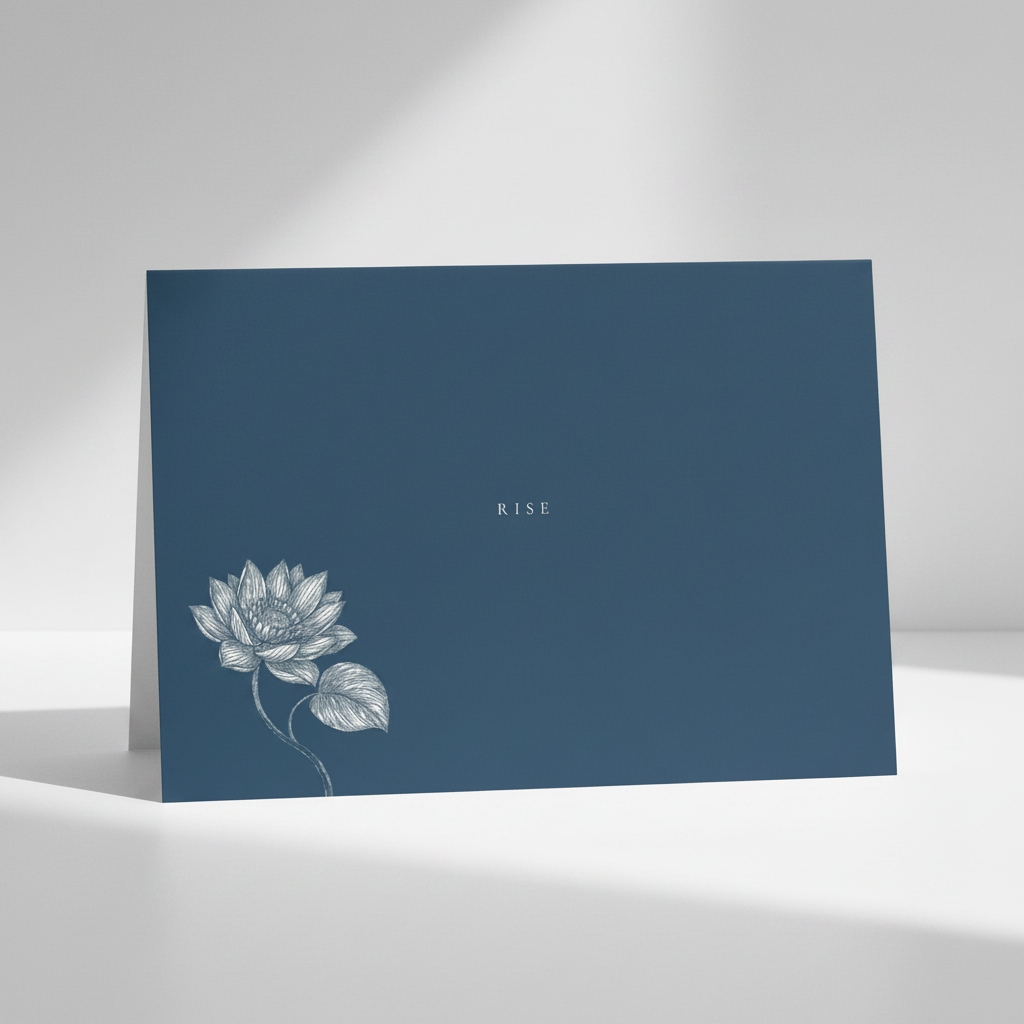 Pectore and Eden Rise greetings card front featuring white text and botanical design.