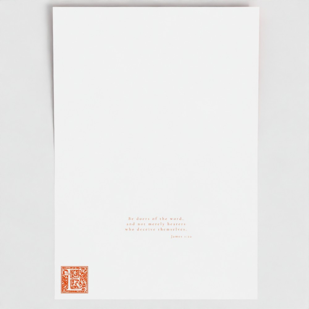 Inside of Sanctuary Ember Embody card showing liturgical bible verse and illuminated drop cap letter.