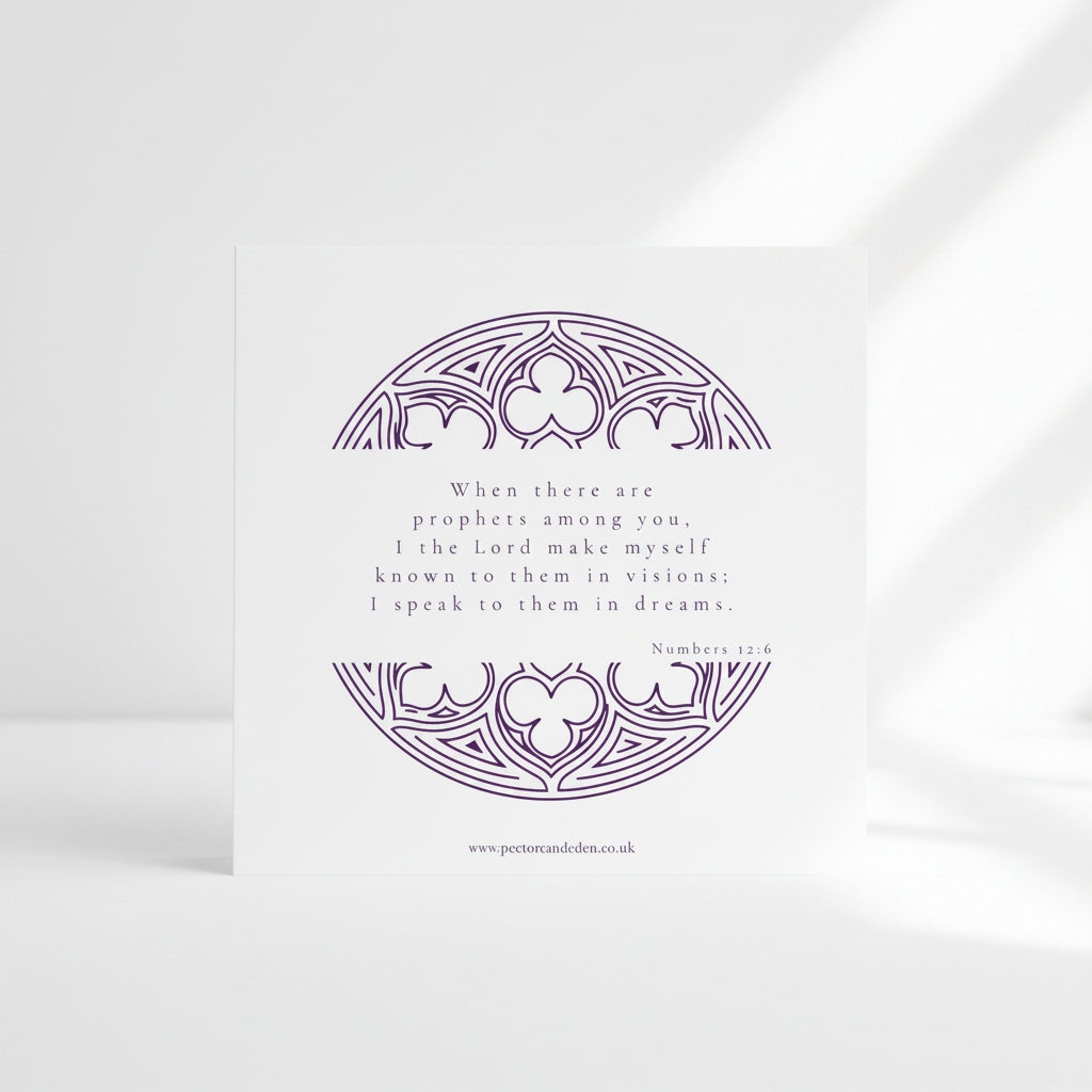 Minimalist reverse layout of the Episcopal Purple perceive art card showing the full text of Numbers 12:6 in clean, modern typesetting.
