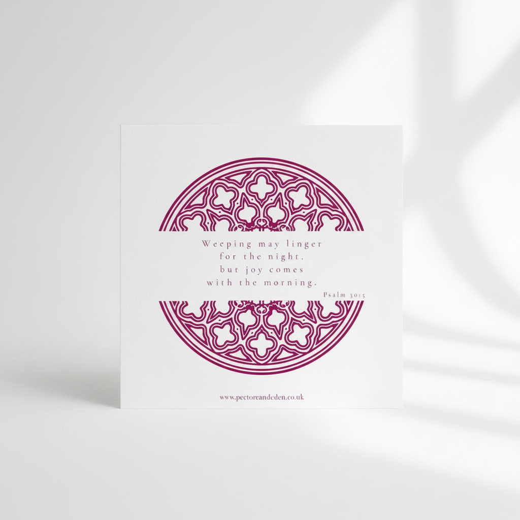 Clean, minimalist reverse layout of the Pink scripture art print showing the full text of Psalm 30:5 in modern typography.