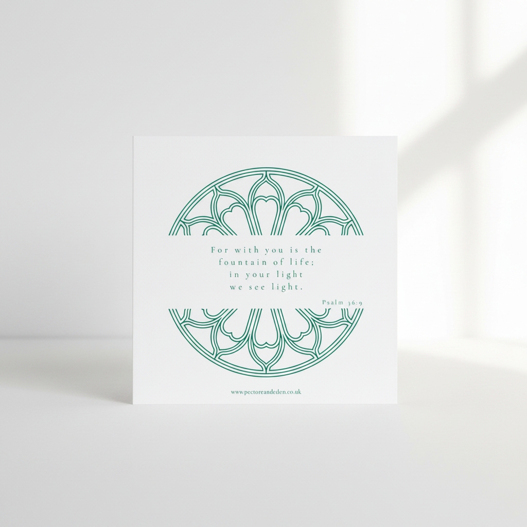 Clean, minimalist reverse layout of the Chancel Green scripture art print showing the full text of Psalm 36:9 in modern typography.