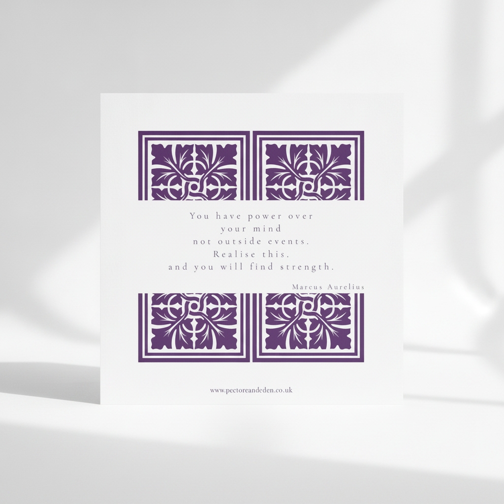 Minimalist reverse layout of the Rege te ipsum Stoic art card showing the text You have power over your mind not outside events.