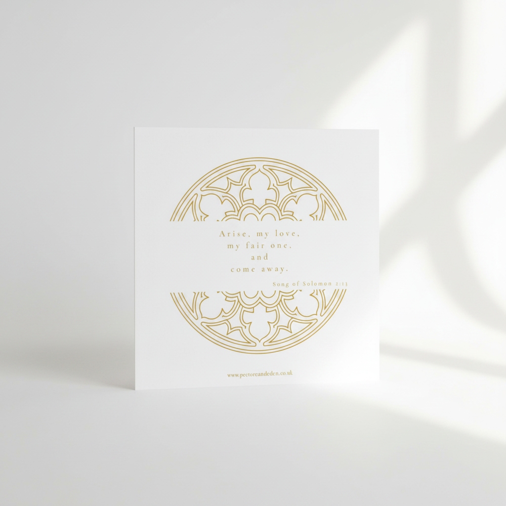 Clean, minimalist reverse layout of the Yellow scripture art print showing the full text of Song of Solomon 2:13 in modern typography.