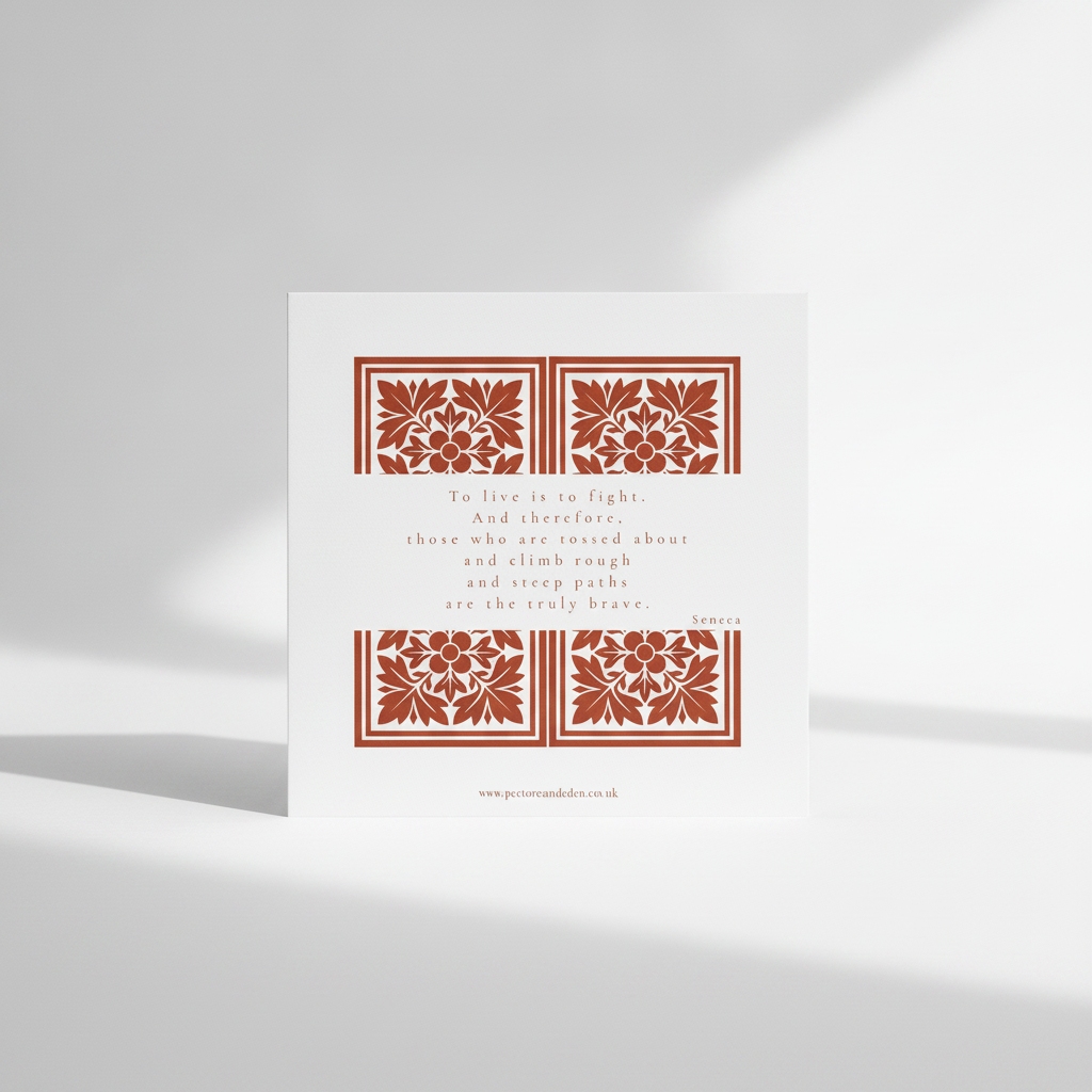 Clean, minimalist reverse layout of the Vivere militare est scripture art print showing the full Seneca quote text.